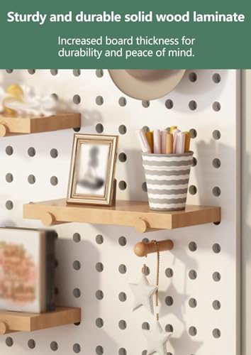 Pegboard-Wandaufbewahrung, Pegboard-Wandhalterung, Aufbewahrungs-Pegboard mit Regal, rechteckiges Massivholz-Pegboard für Schlafzimmer, Wohnzimmer, Büro, Organizer-Pegboard (Farbe: Holzfarbe
