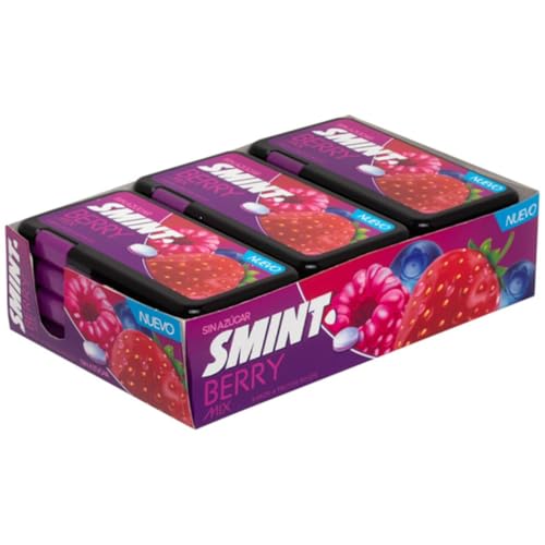 Smint Flat Berry Mix – Bonbons sans sucre – Arôme Fruits Rouges – Pack de 12 boîtes de 21 g – Frais, Fruité et Sans Calories Ajoutées