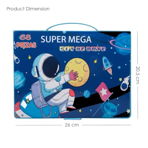 Image of KARP Children Deluxe Art Drawing Set for Kids| Drawing & Coloring Set with Crayons, Oil Pastels, Colour Pencils, Watercolors, Sketch Pens, Brushes & Carry Case (68 Pcs Astronaut Print Art Set)