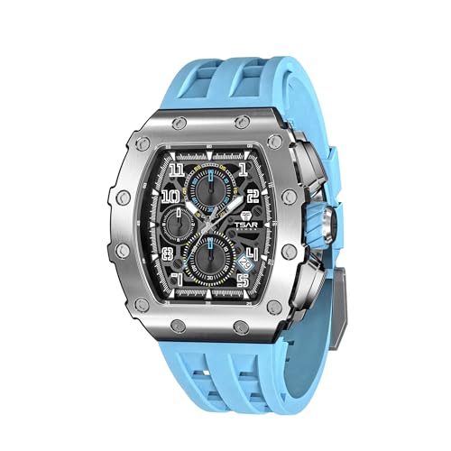 Image of TSAR BOMBA Mens Luxury Watch Watches for Men 50M Waterproof Japanese Quartz Movement Tonneau Stainless Steel Case Sapphire Glass with Chronograph Date Function Cool Unique Fashion Gift