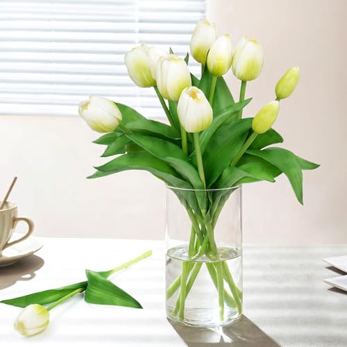 ABOHU 10 Pièces Tulipes Artificielles Multicolores en Latex au Toucher Réaliste, Bouquets à Faire soi-même, Faux Tulipes Fleurs Bouquets, Idéal pour...