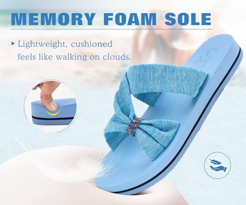 Image of KuaiLu Womens Dressy Bow Sandals Arch Support Yoga Foam Cushion Comfortable Walking Slides Open Toe Summer Beach Indoor Outdoor Slippers