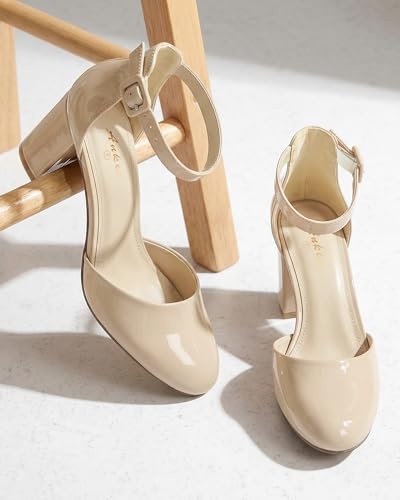 Image of Ankis Closed Toe Heels for Women -Black Nude White Silver Gold Womens Heels Closed Round Toe Chunky Block Pumps Shoes, 3 Inch