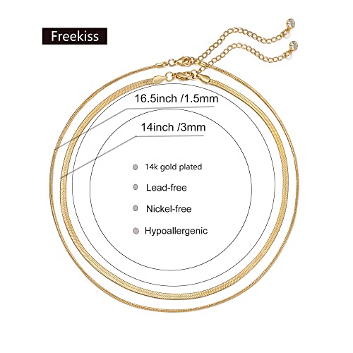 Image of Freekiss Layered Necklace Set for Women Stackable | Herringbone Snake Cuban Rope Chain, Dainty Choker, Layered Stackable, Non Tarnish, Hypoallergenic, Adjustable 14-18.5 inch