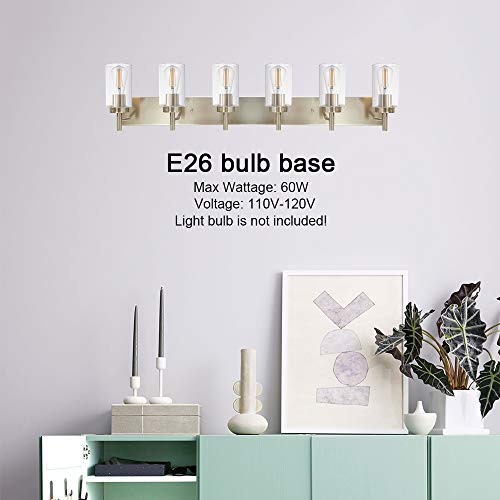 Vinluz Bathroom Vanity Light Fixture Brushed Nickel With Clear Glass 6-Light Modern Wall Lighting Industrial Indoor Sconces Wall Mounted Lamp For Bedroom Kitchen (Patent No.: Us D958,438 S) #TOP1