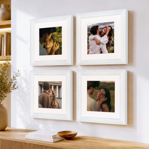 Image of Art Street Luxury Photo Frame for living room, Modern Step Design Photo Frames for Photograph, Art Work, Kids Room Set of 4 (8x8 Inch, White)