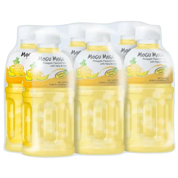 Mogu Mogu Pineapple Drink with Nata de Coco | Refreshing Asian Drinks with Chewy Coco Jelly | Fruity and Sweet Mogu Mogu Drink | Tropical Flavour | 320ml Bottles | 6 Pack