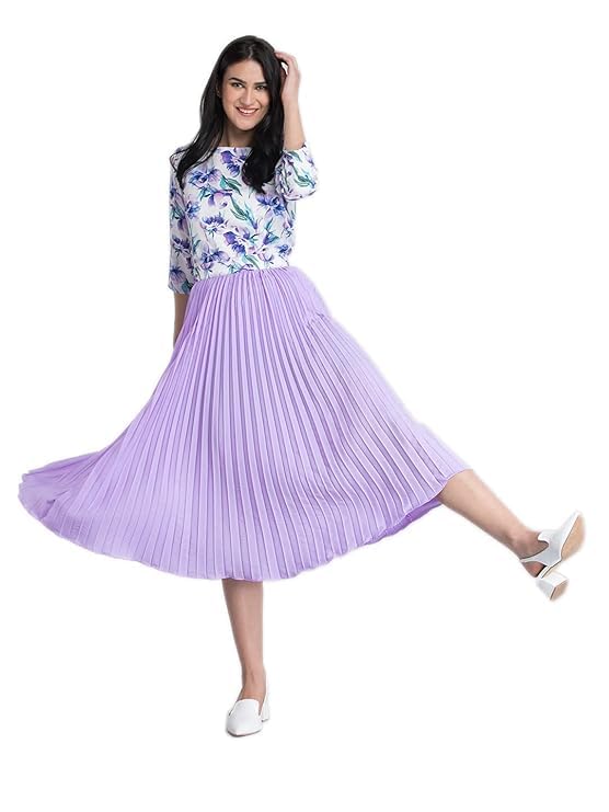Image of FableStreet Women Skirt Casual & Festive | Elegant Flared Fit High Rise Knife Pleats All-Over Floral Print | Wrinkle-Resistant Woven Fabric for Summer & Outings