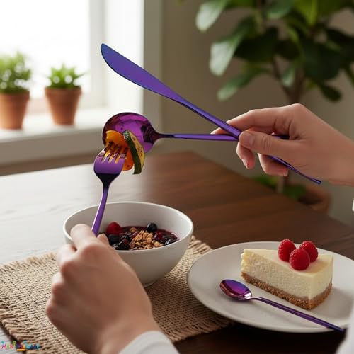 Image of Slim Handle Pink 20 Pcs Stainless Steel Cutlery Set for Dining Table, Dishwasher Safe Glossy Flatware (5 Spoon Set+5 Forks Set+5 Butter Knife+5 Dessert Spoon)