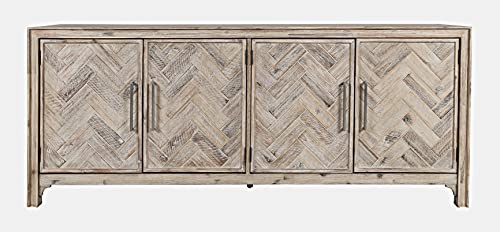 Image of Jofran 79 inch Acacia Wood Four Door Accent Cabinet with Adjustable Shelves, Mid-Century Modern Storage Cabinet for Living Room, Grey Wash