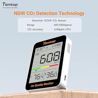 Temtop Monitor CO2 Monitor della Qualità dell'aria Interna con Connettività BLE App, Misuratore Portatile di CO2, Temperatura, Umidità per Casa, Ufficio o Scuola C1+