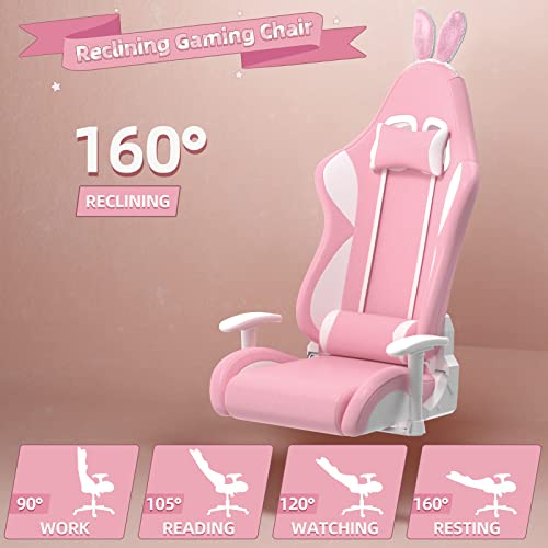Muzii Pink Gaming Chair, Video Game Chairs, Racing Office Gaming Chairs For Adults Girls, Pu Leather Computer Chair, Pc Gamer Chair With Headrest And Lumbar Support #TOP3