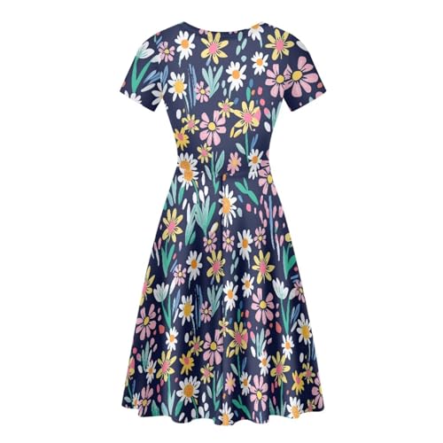 Image of AFPANQZ Womens Casual Summer Lightweight Vintage Dress Short Sleeve Midi Dress Knee-Long Luxury Formal Dress