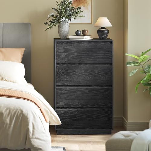 VASAGLE 4-Drawer Dresser for Bedroom, Chest of Drawers, Storage Tower Unit, for Closet, Living Room, Entryway, Modern Minimalist Style, 15.7 x 23.6 x 38.3 Inches, Ebony Black ULTS614B01