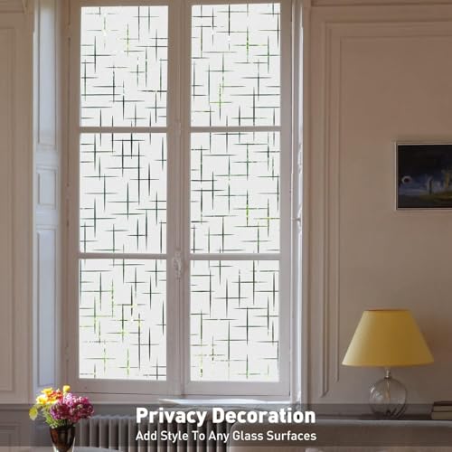 Image of Elton 3D Window Films Privacy Film Self Adhesive Decorative Film for Bathroom Door Window Heat Control Anti UV (Cross Lines) 16 x 72 inches