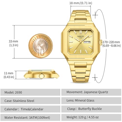 Image of NIBOSI Watches for Man Analog Quartz Classic Square Silver Minimalism Design Men Watches Stainless Steel Band Wrist Watch Day-Date Waterproof