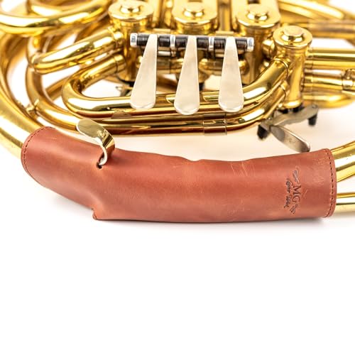 Leather French Horn Protection - Double Horn Guard, Care Hand Guard, Secure Grip (Light Brown)