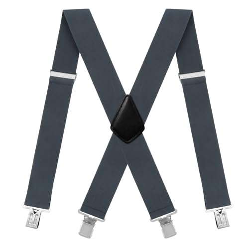 Fasker Mens Suspenders Adjustable Heavy Duty Suspenders for Men, Dark Grey