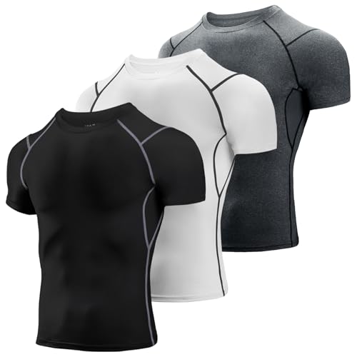 Niksa Men's Compression Shirts 2 Pack, Short Sleeve Athletic Compression Tops Cool Dry Workout T Shirt