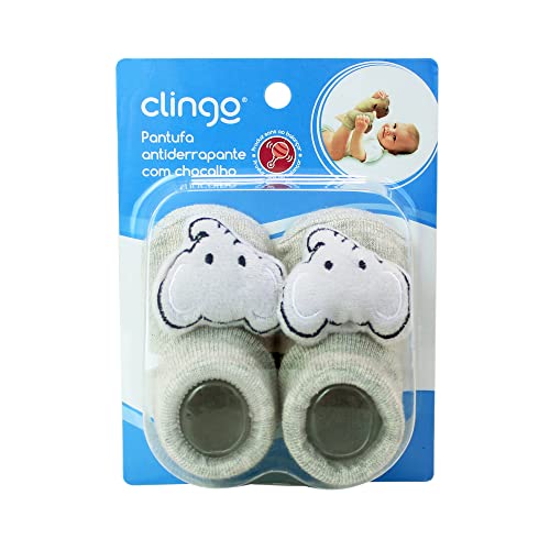 Clingo Pantufa Com Chocalho Elefante Cinza Cinza