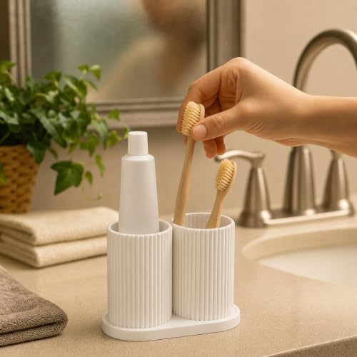 Image of Tooth Brush Holder Bathroom | Brush Holder for Bathroom | Toothbrush Holder & Brush Stand | Bathroom Accessories Organizer | Toothbrush Stand, Comb Holder | (White)