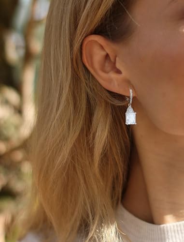 Emerald Cut Dangle Earrings Sterling Silver Birthstone Jewelry for Women3