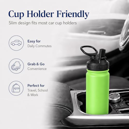 Image of mininoo 24 oz Insulated Stainless Steel Water Bottle with Straw, Green