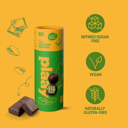 Plaay Pistachio Dark Chocolate Truffles – keto-friendly snack with clean ingredients, pistachio-packed indulgence for guilt-free, everyday chocolate bliss – 60g