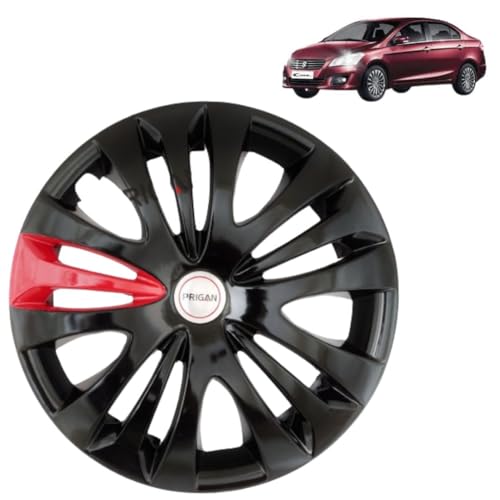 Image of Prigan Ciaz Black Red 15 Inch Wheel Cover for Maruti Ciaz (Set of 4 Pcs) (Press Fitting) Model- Ertiga T1 BRed 15