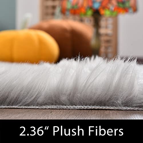 Latepis Gray Rugs for Bedroom Small Throw 3x4 Area Faux Fur Rug Washable Fluffy Sheepskin Rugs Bedside Fuzzy Rug for Luxury Home Decor