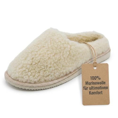 Hollert Damen Hausschuhe aus 100% Merino-Schurwolle | Made in Germany seit 1993 | Warme Winter-Pantoffeln Dolly mit Anti-Rutsch-Sohle | Bettschuhe für kalte Füße | EU 3741
