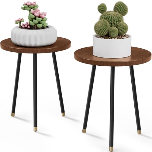 SAKSUN Plant Stand Indoor Outdoor: Small Plant Stand Indoor 16" Convertible Flowers Pot Holder - Small Round Side End Table Mid Century Modern Decor - Plant Table for Home Decor