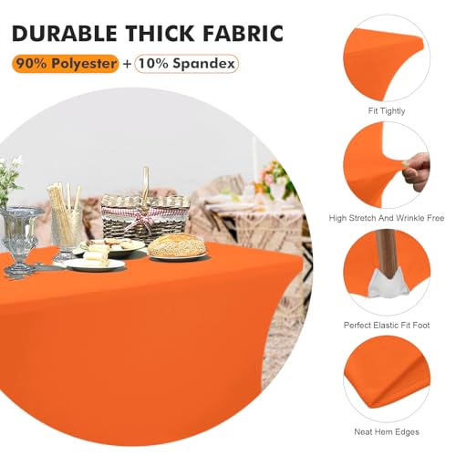 Image of SEPARO 2 Pack 8 Ft Orange Table Cover Fitted Rectangular Tablecloth Stretchable Fabric Table Cloth 8 ft Wrinkle-Free for Party Tradeshows Banquet Weddings Cocktail