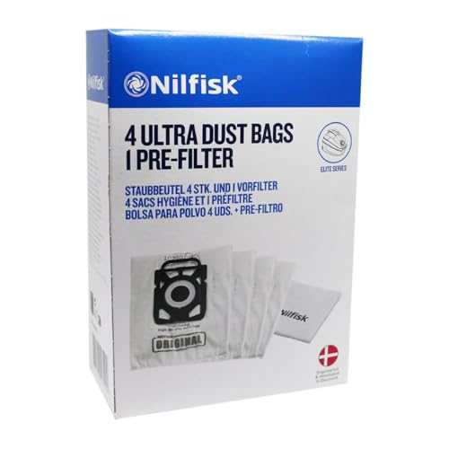 4 Bolsas Aspiradoras Nilfisk Elite + Pre-filtro - Recambio Original - (128389187)