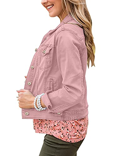 Lookbookstore Pink Jean Jacket Women Stretchy Denim Jacket For Women Fall Jackets For Women Stretchy Denim Jackets Classic Trucker Jackets Pink Jean Jackets For Women Lightweight Size M Size 8 10 #TOP2