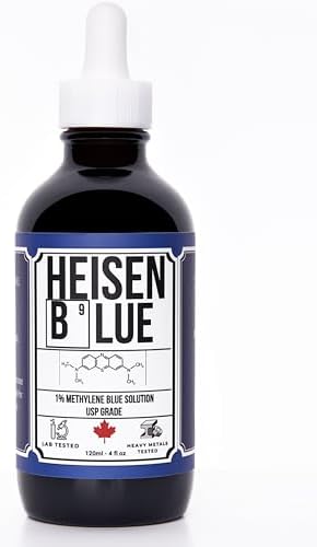 1% Methylene Blue Solution, 120 ml Amber Dropper Bottle, USP Grade, Pure, Made in Canada, Formaldehyde-Free, Heavy Metals Tested, Large