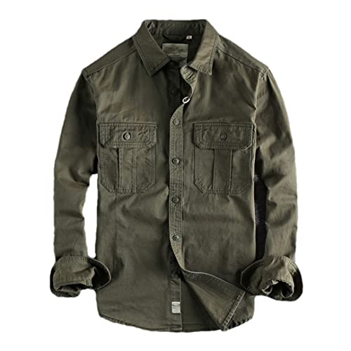 Chemise à manches longues pour homme en vert armée style décontracté coupe mince taille XL