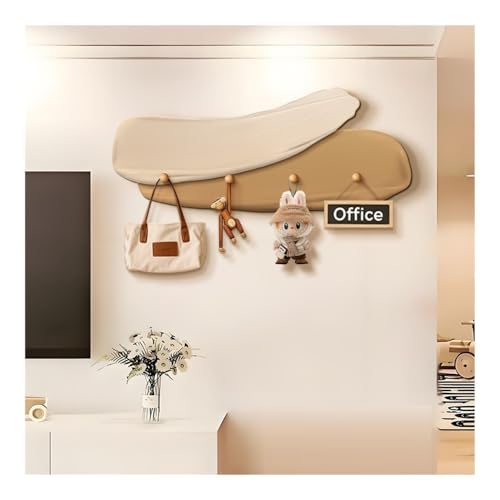 Perchero de pared amarillo con estante y ganchos para ropa 5