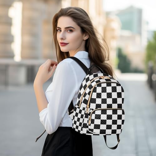 Image of ALAZA Black White Checkered Plaid Women Backpack Purse Ladies Fashion Shoulder Bag Daypack Travel Bag 7.5L