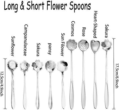 Miniatura 2 de PBIEHSR - Juego de 9 cucharas de café de acero inoxidable, cucharas de postre de dos longitudes diferentes para revolver bebidas, mezclar mermeladas