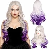 Long Silver Purple Mermaid Wig Undersea Witch Cosplay Wigs + Cap for Halloween Costume
