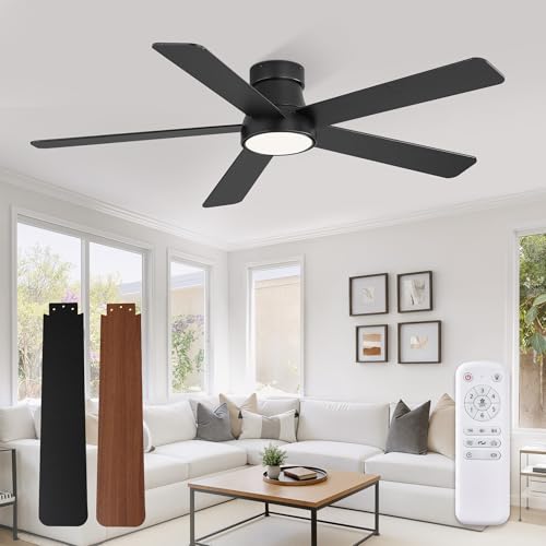 Fanbulous 52inch Ceiling Fan with Light and Remote Modern Flush Mount Black