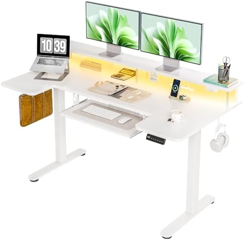 OffiGo U Shaped Electric Standing Desk with Keyboard Tray, 55 Inc...