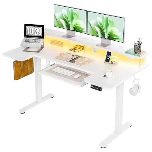 OffiGo U Shaped Electric Standing Desk with Keyboard Tray, 55