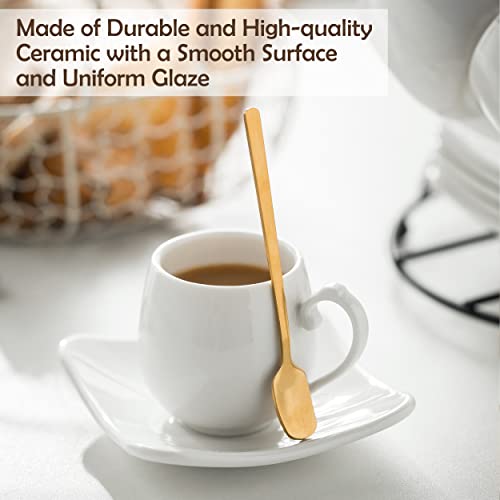 LYEOBOH Espresso Cups with Saucers Set, Porcelain Coffee Cups and Metal Stand and Spoons, Small Demitasse Cups for Espresso, Latte, Cafe Mocha, Cappuccino, and Tea, 3 OZ, Set of 6, White by LYEOBOH - Image 4