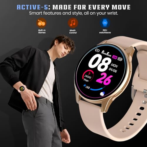 Image of PunnkFunnk Active 5 Smart Watch with 1.3 inch AMOLED HD Display | Bluetooth Calling, AI Voice Assistant, 100+ Sports Modes, Heart Rate & SPO₂ Tracking, IP68 Waterproof for Men & Women- (Pink)