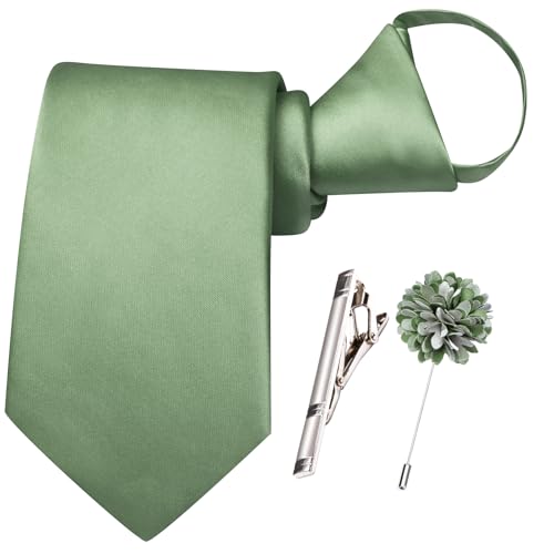 Image of Hi-Tie Pretied Boys Ties Solid Color Kids Adjustable Necktie Lapel Pin Clip Set Age 8-12 Wedding School Graduation