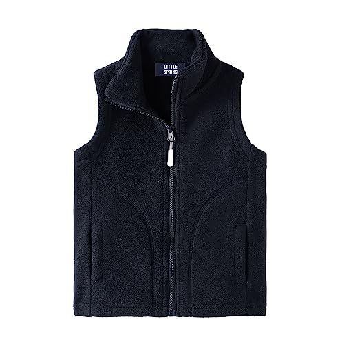 LittleSpring Toddler Boys Girls Polar Fleece Vest for Kids Sleeveless Jacket Zip Up Plain Outerwear Black 3T