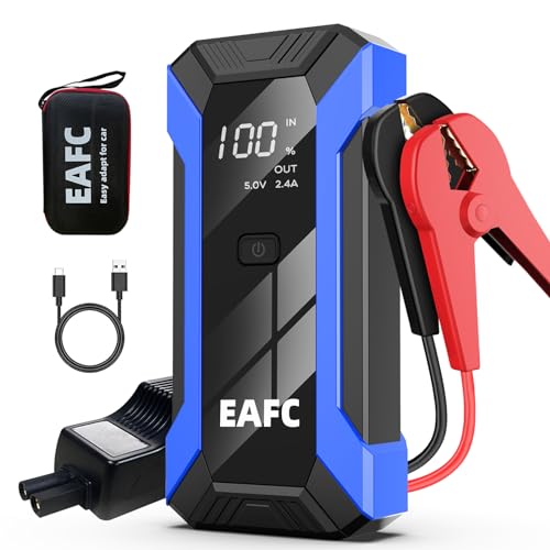 EAFCar Car Jump Starter, 1200A Peak Portable Car Battery Starter, 12V Jump Box for Car Battery up to 6L Gas or 4L Diesel Engine Battery Jump Starter with Power Bank/Dual Output/LED Light (Blue)