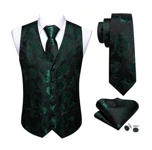 Men's 4-Piece Silk Vest Set with Tie Cufflinks Pocket Square Formal Waistcoat for Suit Jacket